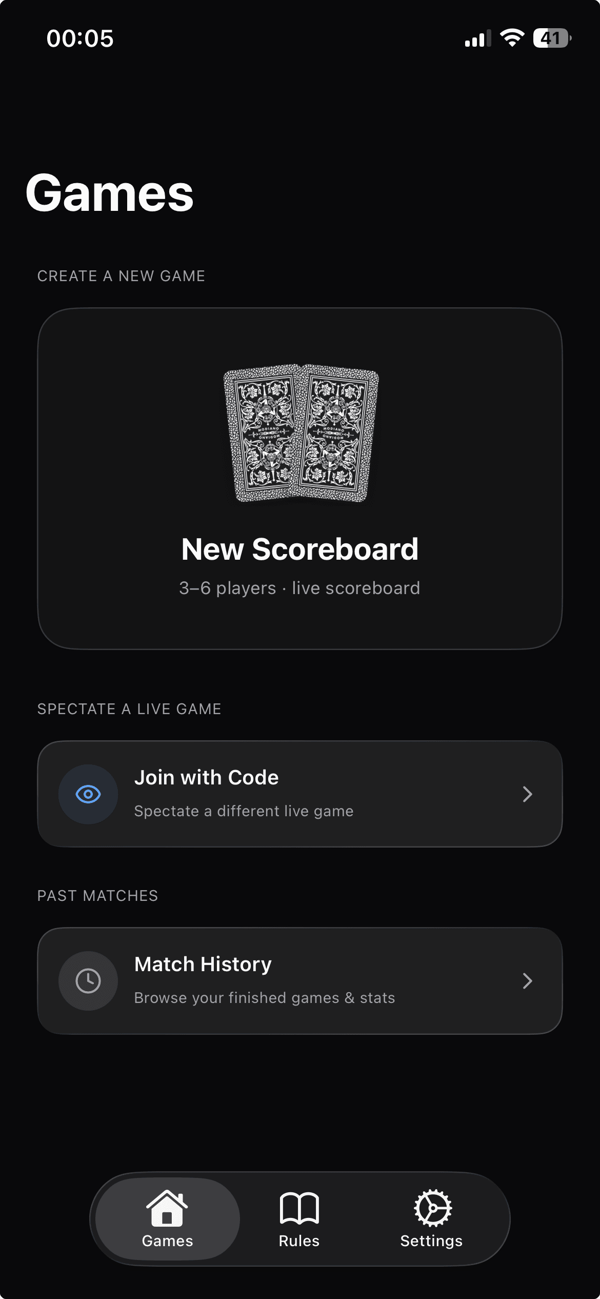 Elevator Scoreboard — Games screen